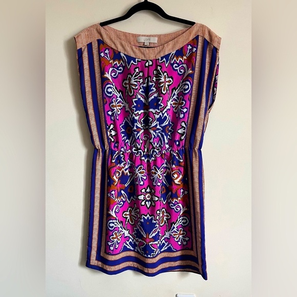 LOFT Dresses & Skirts - Ann Taylor Loft Mod Vibrant Short Scarf Motif Dress Size Medium EUC